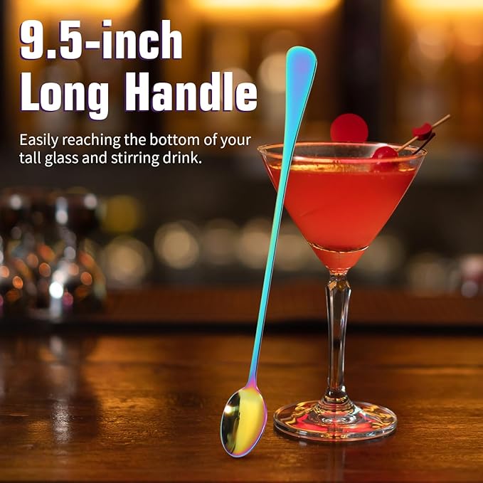 Long Handle Spoon 9.5-Inch Long Handle Ice Tea Spoons 4PCS Stainless Steel Iced Teaspoon for Mixing Tea, Coffee, Milkshake, Cold Drink Iced Teaspoons Long Coffee Spoons
