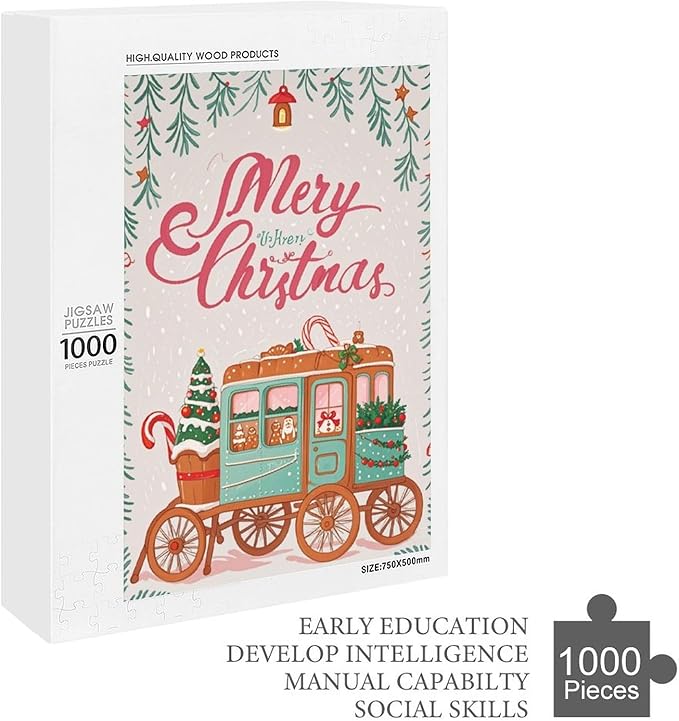Wooden Puzzle - Christmas Gingerbread Express Train Jigsaw Puzzles，Wooden Puzzles for Adults 1000 Pieces Unique Gifts for Wall Art，Challenge Puzzles，Educational Games，Family Puzzles