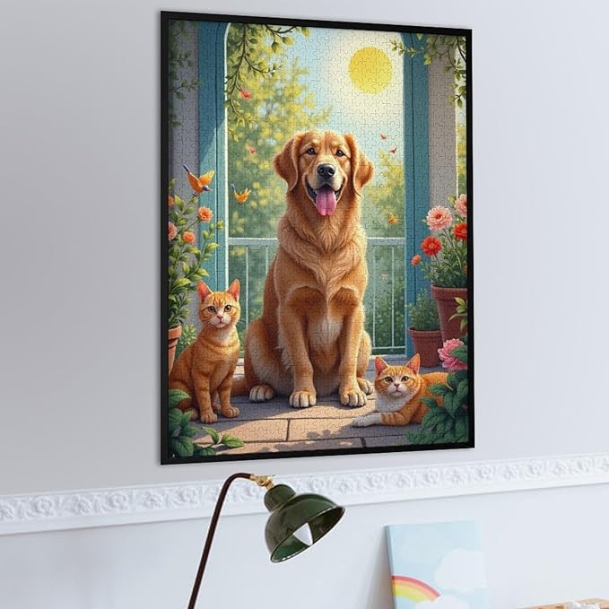 Puzzles for Adults 1000 Pieces Wooden Jigsaw Puzzle - Garden Golden Retriever Theme Puzzle，Party Games，Family Toys，Educational Puzzles，Stress Relief Wooden Puzzle，Gifts for Family and Friends