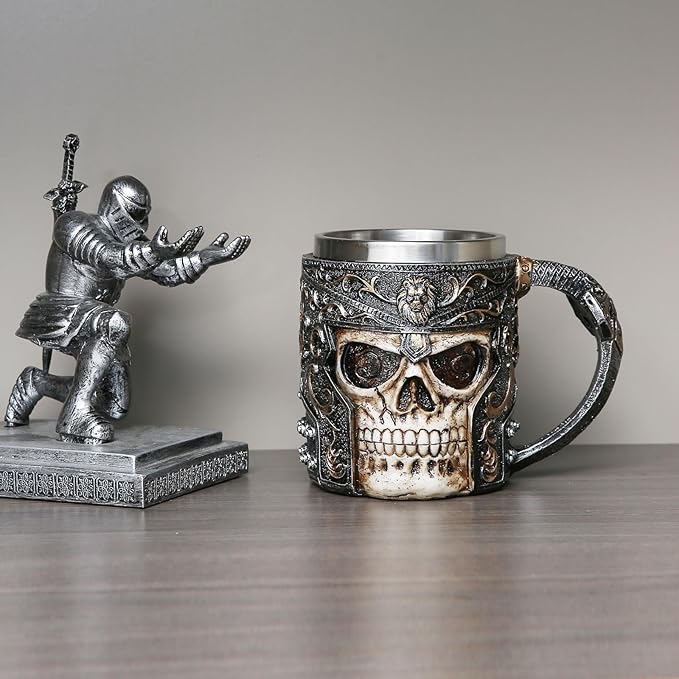 AsAlways Stainless Steel Skull Beer Mug Gothic Beer Stein Novelty Wine Coffee Drinking Cup Halloween Renaissance Accessory Gift 400ML/13.5OZ