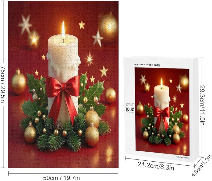 Jigsaw Puzzles for Adults 1000 Piece - Christmas Atmosphere Candle Light，Merry Christmas Themed Wooden Puzzles，Family Puzzles，Funny Puzzles，Stress Relief Games，Puzzle Games