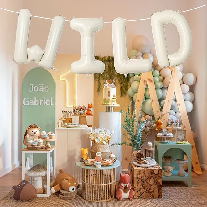 Beige WILD Balloons for Wild One Party Decorations, 40 Inch Cream White Sand WILD Balloon Letters, Ivory Alphabet WILD Balloon for Kids Boys Girls Two Wild Birthday Baby Shower Party Decorations