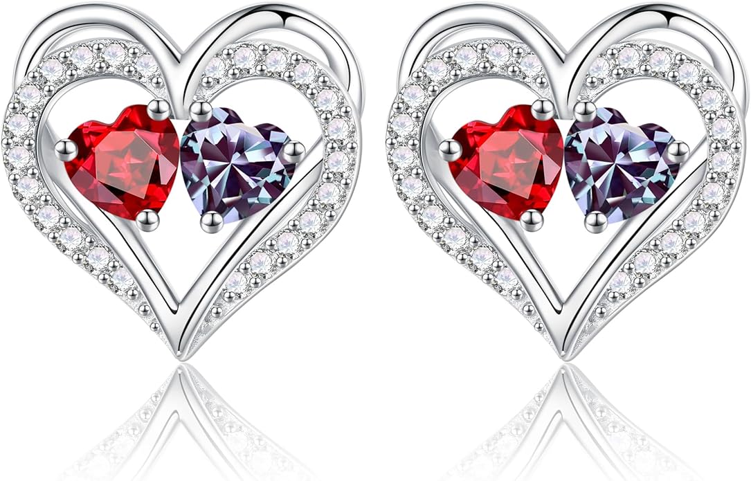 Iefil Valentines Day Gifts for Her - 925 Sterling Silver Birthstone Earrings, Anniversary Birthday Gifts for Women Wife Girlfriend Mom