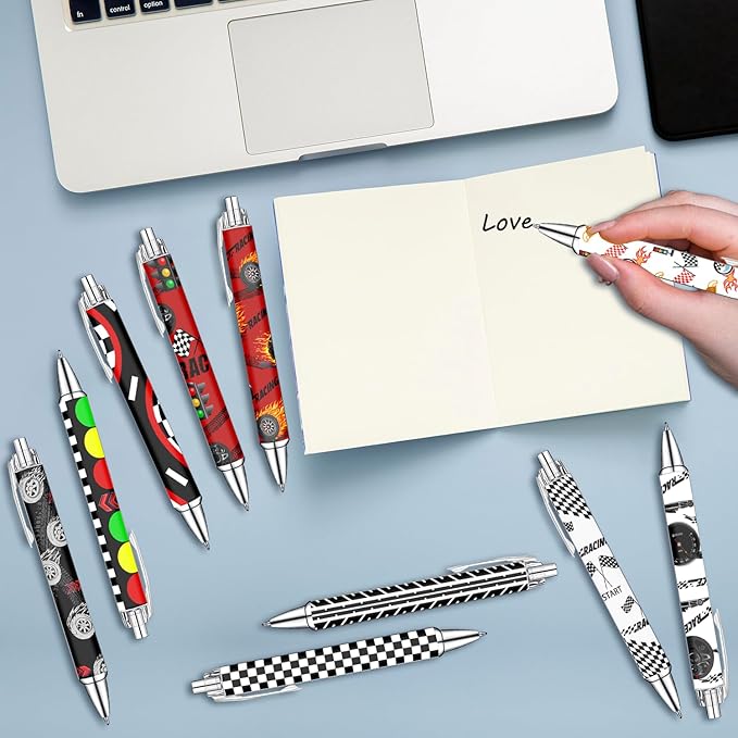 Racing Car Ballpoint Pens Set – Speed-Inspired Writing Pens with Smooth Black Ink – Fun Race Car Theme for Students, Car Lovers,Everyday Writing – School,Office, Party Favors, and Gift Ideas, 10 Pack
