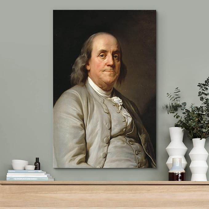 wall26 Canvas Print Wall Art Portrait of Benjamin Franklin People Pop Culture Historical Realism Famous Closeup Multicolor Classical for Living Room, Bedroom, Office - 16"x24"