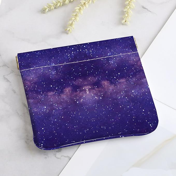2Pcs PU Leather Small Squeeze Coin Purse Pouch Mini coin Bag Unique And Cute Wallet Cosmetic Bags Change Bag For Women Girls Men （Purple Starry Sky