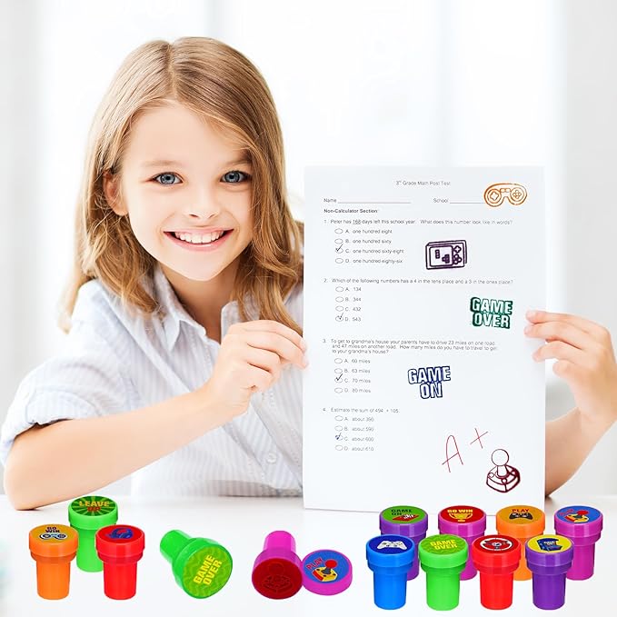 Cinrobiye 24 PCS Video Game Party Stampers，Gamer Birthday Party Favors for Boys Girls, Classroom Rewards, Carnival Prizes, Goodie Bag & Pinata Fillers, Game On Party Supplies