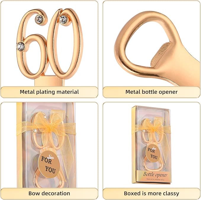 24PCS Gold 60th Bottle Opener for 60th Birthday Favors 60th Gold Wedding Party Gifts 60 Birthday Party Souvenirs or Decorations for Guests (24, 60)