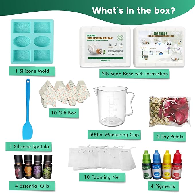 EDSRDRUS Soap Making Kit Series - Soap Making Supplies with Glycerin Soap Base, Silicone Molds, Fragrance Oils, Pigments & More (Blue Basic Soap Making Kit)