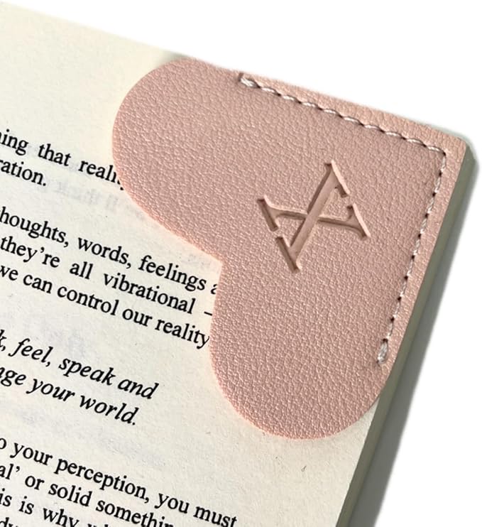 Personalized Leather Book Marks, Heart Bookmark, Unique Cute Handmade Letter Bookmarks Accessories for Reading Women, Teacher, Student, Book Lovers Book Mark Gifts (Pink, X)