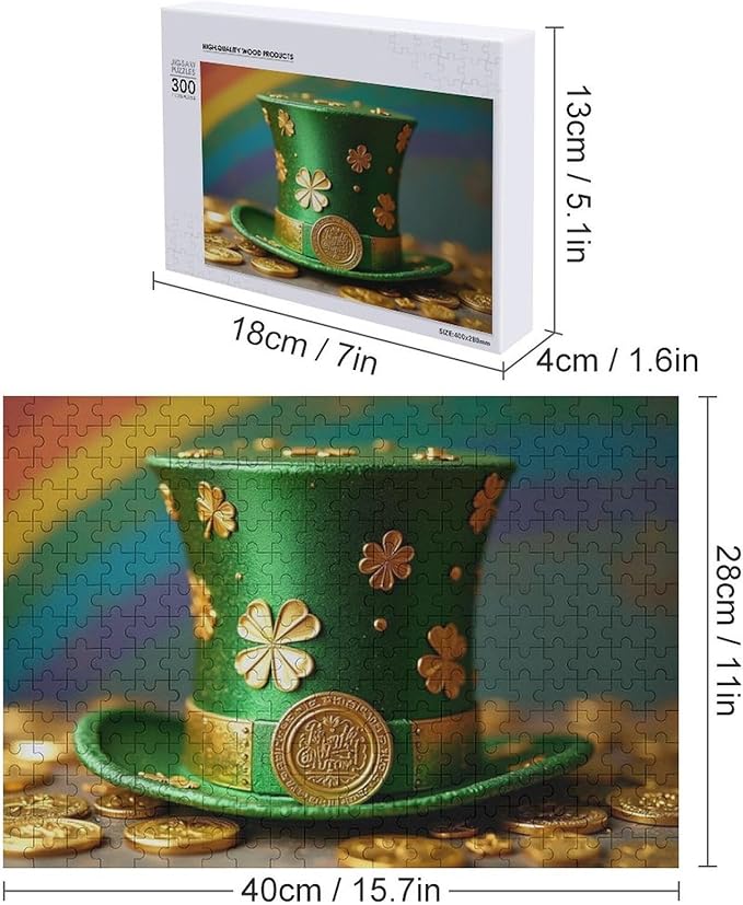 Wooden Puzzle - St Patrick's Day Hat Wooden Puzzles for Adults 300 Pieces Challenge Puzzles，Educational Games，Family Puzzles，Unique Gifts for Wall Art ，Funny Puzzles