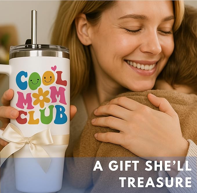 Vivulla68 Christmas Gifts For Mom - Cool Mom Club Tumbler With Handle 40oz, Mommy Coffee Mug, Mama Tumblers, Momma Gift Ideas, Funny Birthday Present For Her, Cute Mother Day Gift, Mommy Cup