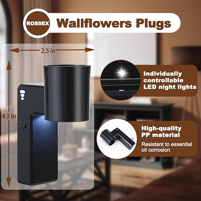 4 Pcs Wall Fragrance Plug in with Night Light Compatible with Bath and Body Works Wallflowers, with 3-Speed Adjustable Fragrance Essential Oil Diffuser for Home, Black