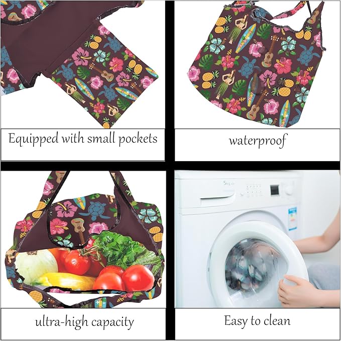BNQL Hawaii Foldable Reusable Shopping Bags Hawaii Vacation Gifts Hawaiian Gift Beach Lover Gift Tropical Reusable Eco Grocery Bag