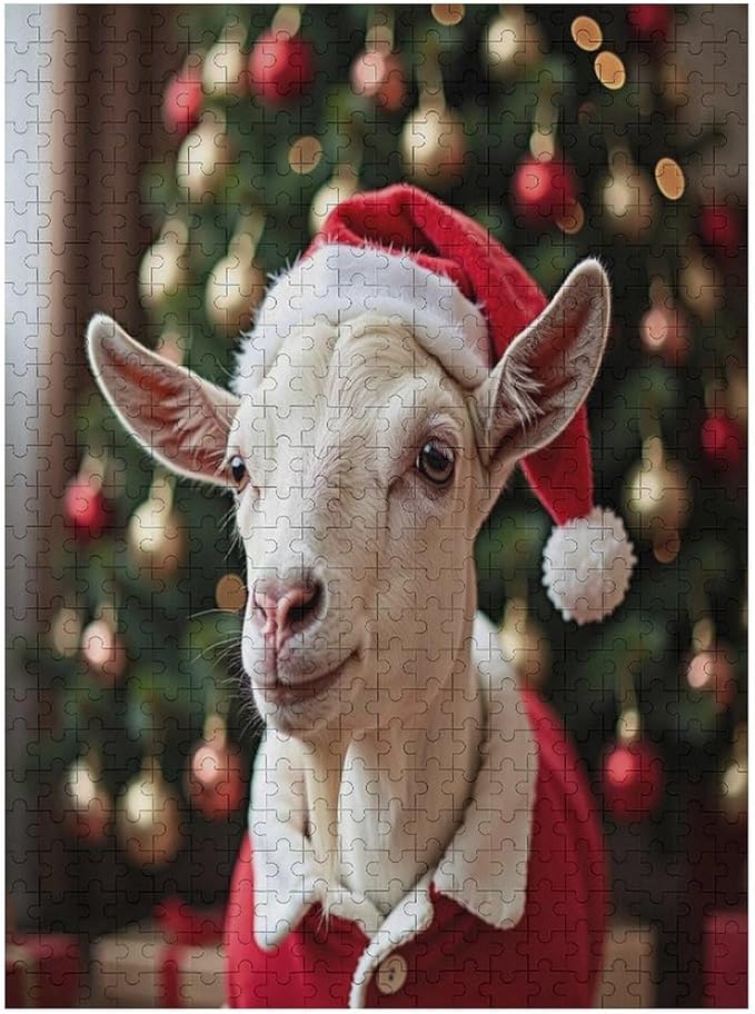 Christmas Sweater Goat Wooden Puzzle 500 Pieces Jigsaw Puzzles for Adults Puzzle Educational Toys Challenging Fun Games Gifts for Elders Kids Family and Friends