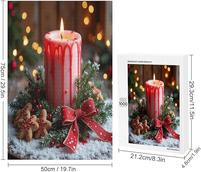 Jigsaw Puzzles for Adults 1000 Piece - Merry Christmas，Christmas Candles Wooden Puzzle Puzzle Games， Stress Relief Games，Funny Puzzles，Unique Gifts for Wall Art ，Family Puzzles