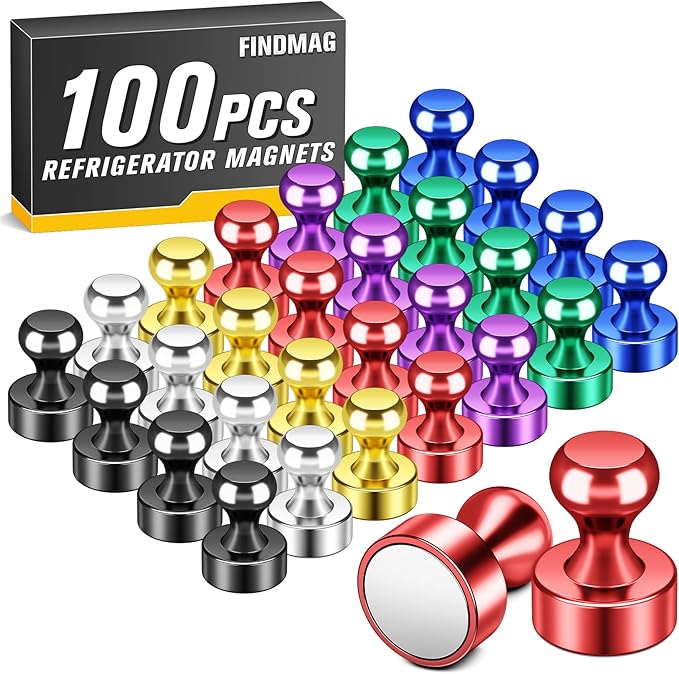 FINDMAG Refrigerator Magnet, 100Pcs Colorful Magnets for Whiteboard, Professional Grade Neodymium Fridge Magnets Aesthetic, Decorative Locker Magnet for Office, Kitchen, Map, Classroom, Home Decor