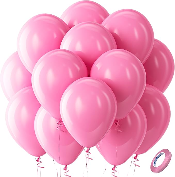 Bezente Pink Balloons Latex Party Balloons - 100 Pack 12 inch Round Helium Pink Balloons for Valentines Day Birthday Wedding Anniversary Bridal Shower Gender Reveal Party Decoration