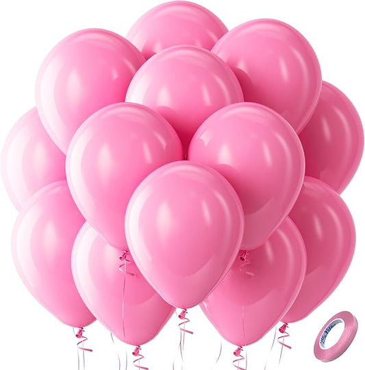 Bezente Pink Balloons Latex Party Balloons - 100 Pack 12 inch Round Helium Pink Balloons for Valentines Day Birthday Wedding Anniversary Bridal Shower Gender Reveal Party Decoration