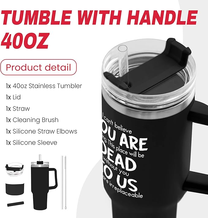 SANDJEST Leaving Job Gifts for Coworkers Tumbler 40oz Stainless Steel with Handle and Straw, Farewell & New Job Gifts for Colleagues