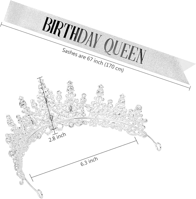 COCIDE BIRTHDAY QUEEN Birthday Sash for Women Crowns and Tiaras for Girls Birthday Decorations Set Rhinestone Headband Hair Accessories Glitter Sashes for Party Supplies