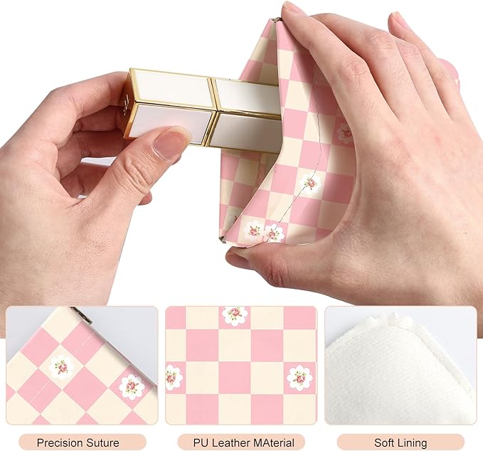 2Pcs PU Leather Small Squeeze Coin Purse Pouch Mini coin Bag Unique And Cute Wallet Cosmetic Bags Change Bag For Women Girls Men （Black and pink checkered1