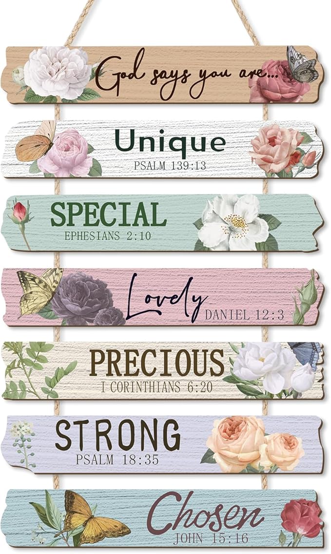 CHDITB God Says You are Wooden Sign, Peony Flower Wooden Hanging Plaque, Christian Religious Quotes Door Hanger, Scripture Art Inspirational Bible Verse Wall Art for Girl Bedroom Living Room Decor