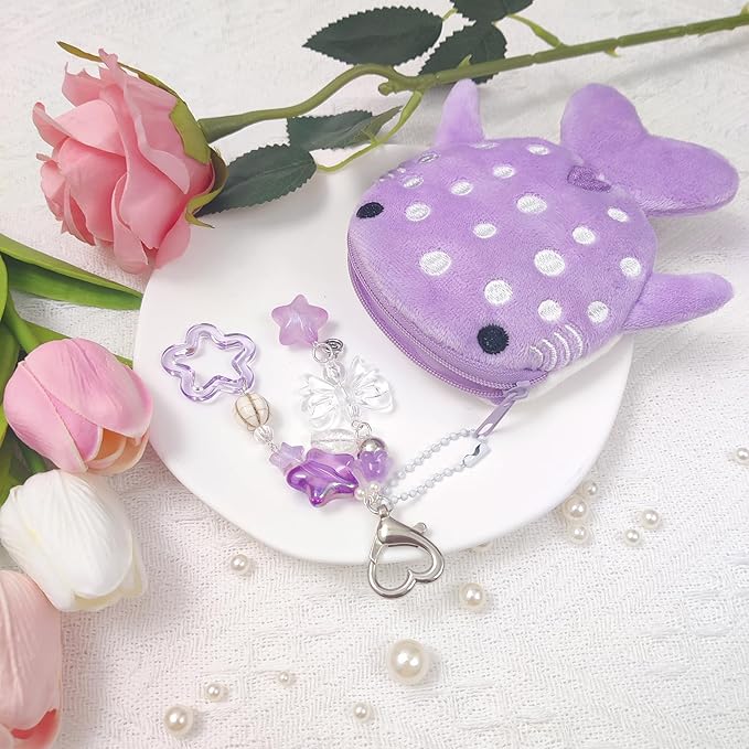 Cute Keychain Whale Shark Coin Purse Keychain Cute Plush Zipper Change Pouch, Kawaii Handmade Wallet for Women