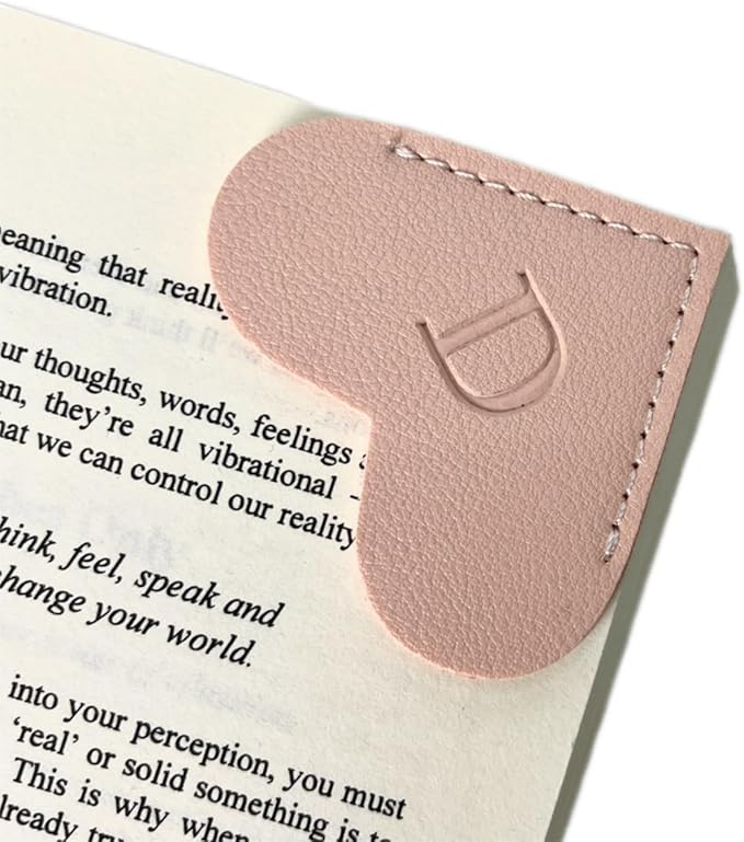Personalized Leather Book Marks, Heart Bookmark, Unique Cute Handmade Letter Bookmarks Accessories for Reading Women, Teacher, Student, Book Lovers Book Mark Gifts (Pink, D)