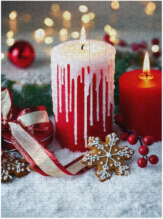 Jigsaw Puzzles for Adults 500 Piece - Merry Christmas，Christmas Candles Wooden Puzzle，Stress Relief Games，Funny Puzzle，Unique Gifts for Wall Art ，Family Puzzles，Educational Games，Challenge Puzzles