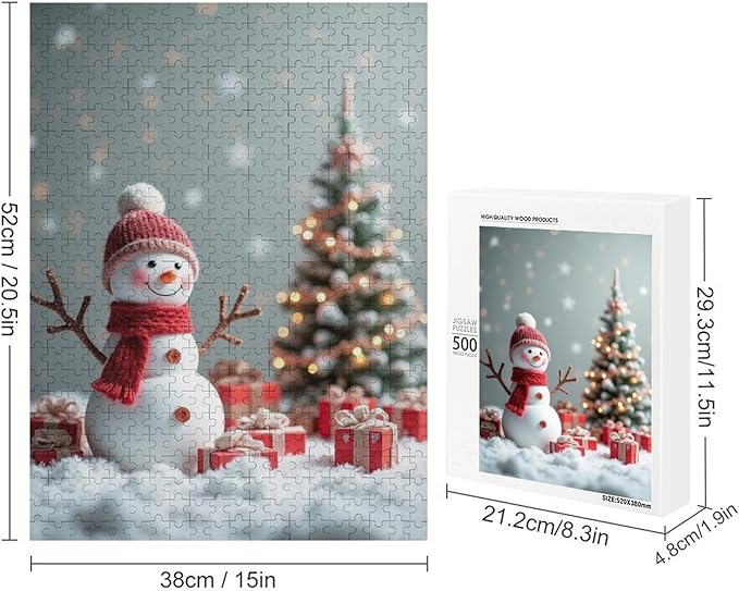 Wooden Puzzles for Adults 500 Pieces, Christmas Winter Snowman, Each Piece is Unique and Perfectly Put Together, are Special Home Decorations, Fun Puzzles, Party Games, Family Toys