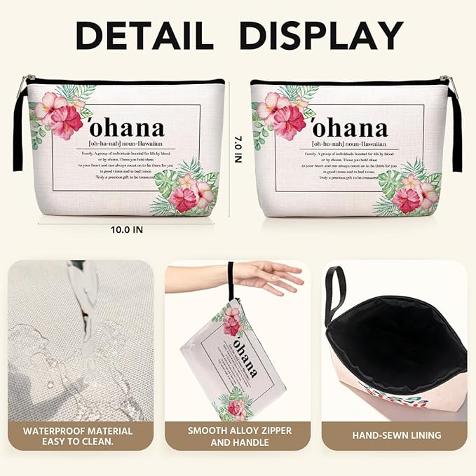 Hawaii Gifts Hawaiian Souvenirs Hawaiian Gifts for Women Hawaiian Tropic Ohana Makeup Bag Appreciation Gifts for Aunt Sister Grandma Cosmetic Bag Travel Bag for Christmas New Year's Day Birthday