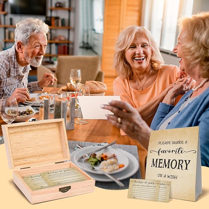 60th Birthday Party Share a Memory Set, 1966 Birthday Gifts for Women Men, 1966 Wooden Share A Memory Box with Memory Sign and 50 Pcs Memory Cards, 1966 Birthday Gifts, 60th Birthday Party Decorations