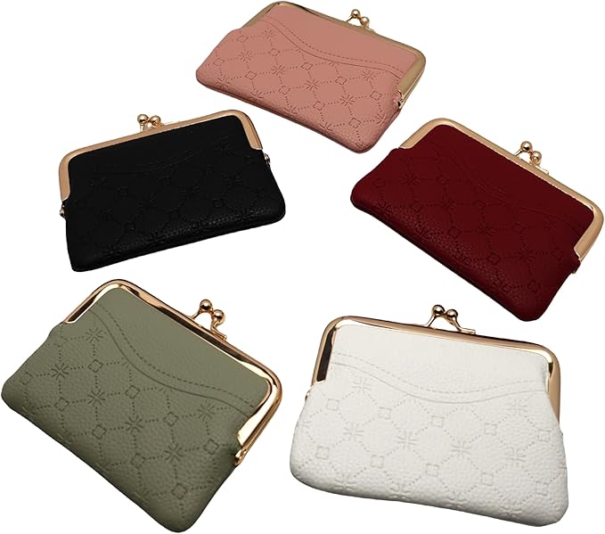 Coin Purse Vintage Bag Lock Wallet Buckle Kiss Lock change purse change holder wallet coin Leather coin wallet(F green)