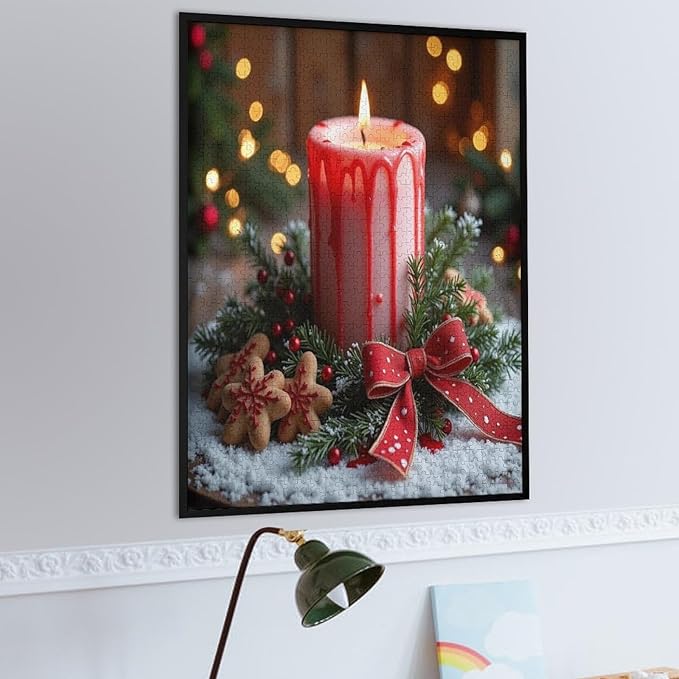 Jigsaw Puzzles for Adults 1000 Piece - Merry Christmas，Christmas Candles Wooden Puzzle Puzzle Games， Stress Relief Games，Funny Puzzles，Unique Gifts for Wall Art ，Family Puzzles