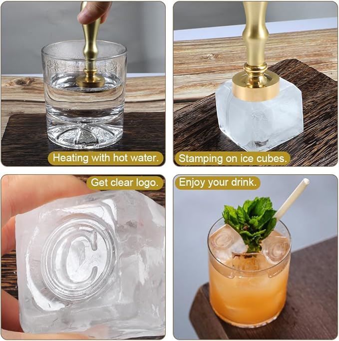Ice Cube Stamp for Cocktails Ice Stamp Brass Head with Handle, Ice Branding Stamp for Ice Cubes Cocktail Whiskey Drinks Party Wedding Making DIY Crafting (Letter C)