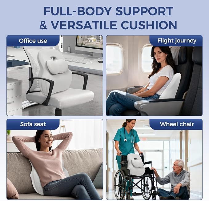 Memory Foam Lumbar Support Pillow for Back Pain Relief, Ergonomic Design, Orthopedic Cushion