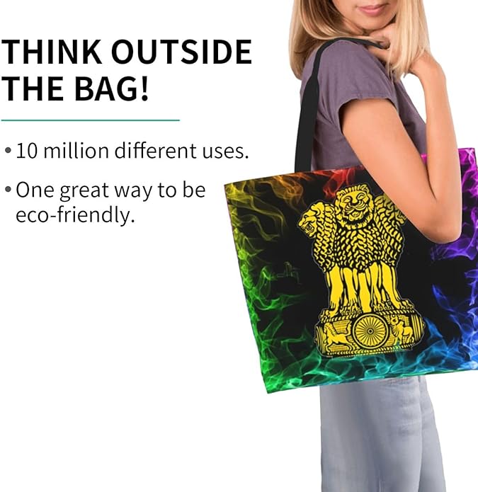 India National Emblem Large Reusable Eco-friendly Shopping Bags Portable Storage Handbag