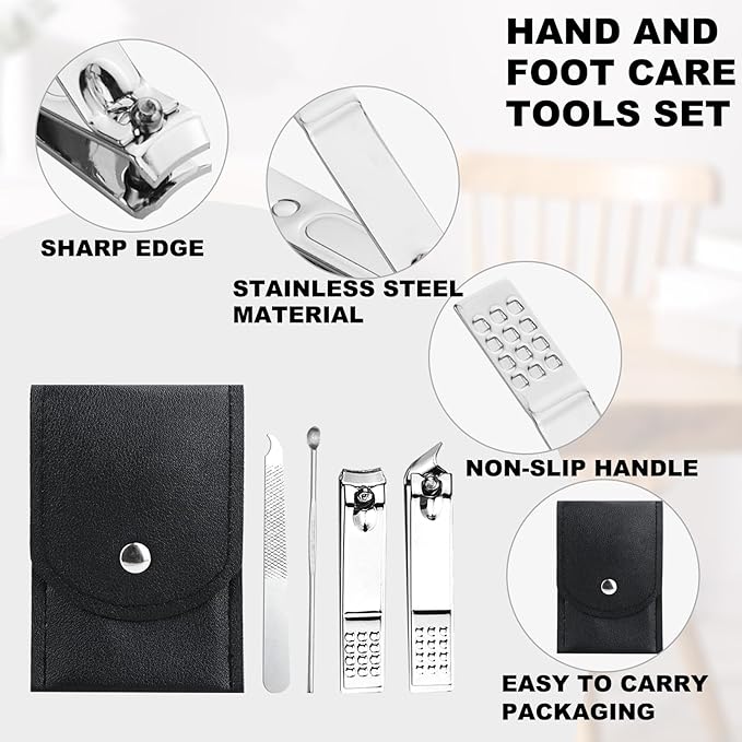100 Sets Finger Nail Clipper Set Bulk,4 in 1 Black Adult Stainless Steel Travel Manicure Kit with Case Individually Wrapped Nail Clippers Bulk for Homeless,Hotel,Charity