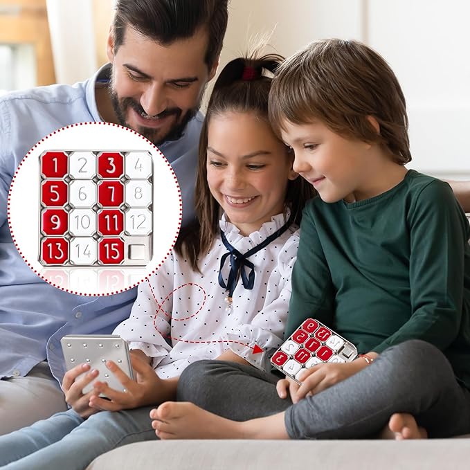 4 Pack Metal Number Slide 15 Puzzle Red and White Number Sliding Puzzle Educational Pocket Funny Christmas Iq Game Gift for Teens and Adults, Ideal for Learning Tool Party Favors