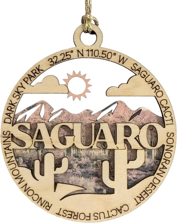 Saguaro National Park Handcrafted Wood Ornament - 3" Laser Cut Christmas Decoration, Arizona Desert Scene, USA Made