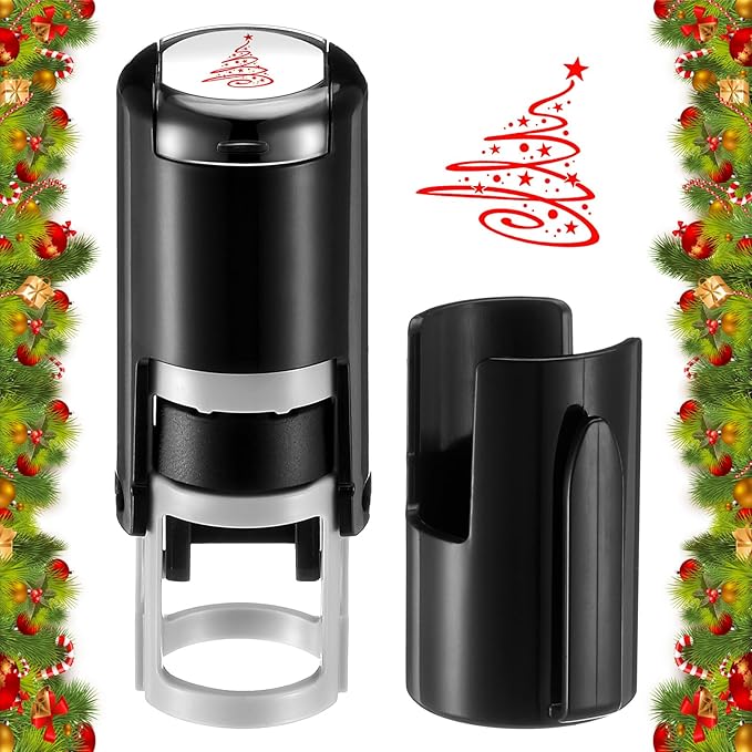 Supervitae 2 Pack Christmas Tree Print Stamps Ink Stamper Mini Red Self Inking Stamps for Party Activities Craft Supplies