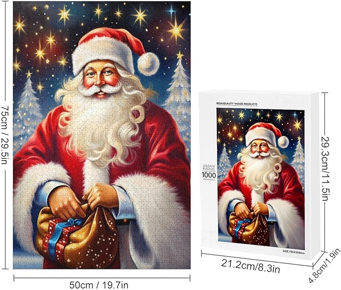 Puzzles for Adults 1000 Pieces Wooden Jigsaw Puzzle - Santa Carrying Presents Theme Puzzle，Party Games，Family Toys，Educational Puzzles，Stress Relief Wooden Puzzle，Gifts for Family and Friends