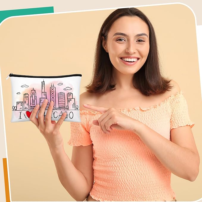 Reginary 12 Pcs City Souvenir Gifts Texas State Gifts Chicago City Souvenirs California Makeup Bag Paris San Francisco Alaska Zippered Cosmetic Bag for Women Traveler Souvenirs