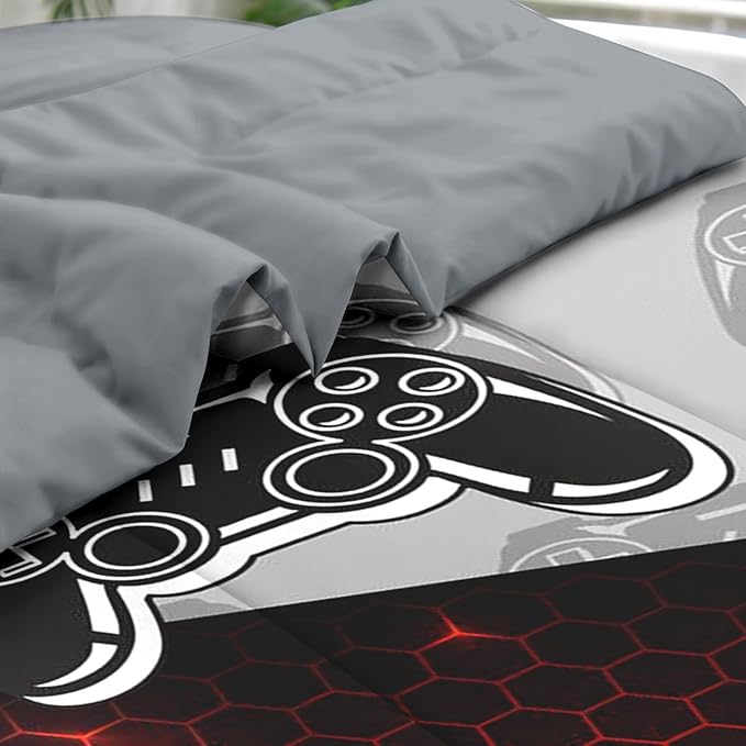 Comforter Set Full Size, Boys Play Game Gamepad 7 Pcs Bedding for Kids and Adults, Video Gaming Sport Bed Sheet Sets with Fitted Sheet 2 Pillowcases & 2 Shams for Bedroom Bed Decor