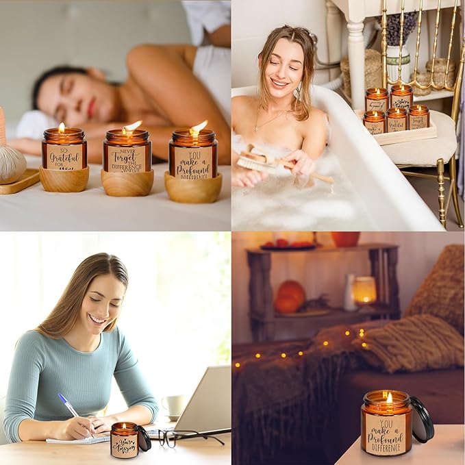 Roowest 10 Jars Thank You Gift Candles 3.5 oz Valentines Employee Appreciation Gifts Bulk Soy Wax Jar Inspirational Candle Thank You Coworkers Employee Women Secretaries Teacher(Amber,Pretty,Lovely)
