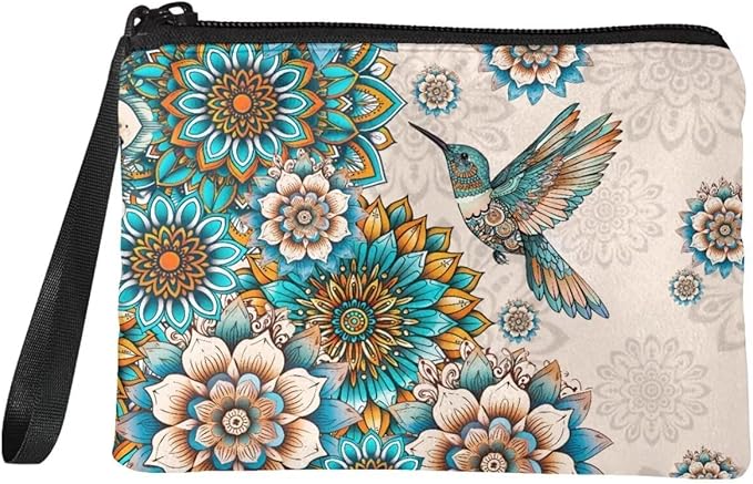Dolyues Hummingbird Coin Purse Wallets with Zipper Wrist Strap Small Change Pouch Clutch Wallet for Women Card Purses Phone Bag Coins Organizer Bags