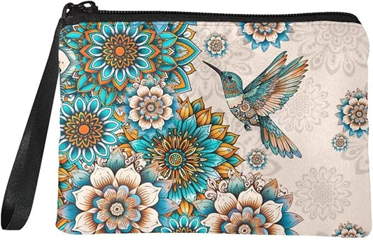 Dolyues Hummingbird Coin Purse Wallets with Zipper Wrist Strap Small Change Pouch Clutch Wallet for Women Card Purses Phone Bag Coins Organizer Bags