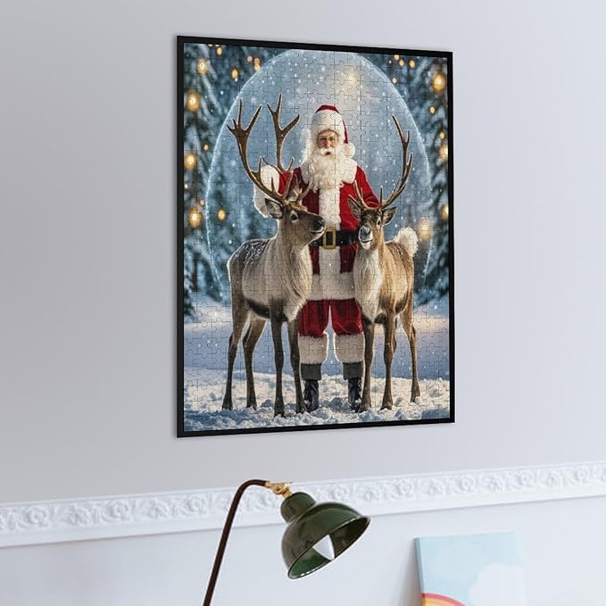 Puzzles for Adults 500 Pieces Wooden Jigsaw Puzzle - Santa Claus and Reindeer Christmas Series Theme Puzzle，Party Games，Family Toys，Educational Puzzles，Stress Relief Wooden Puzzle，Home Decoration