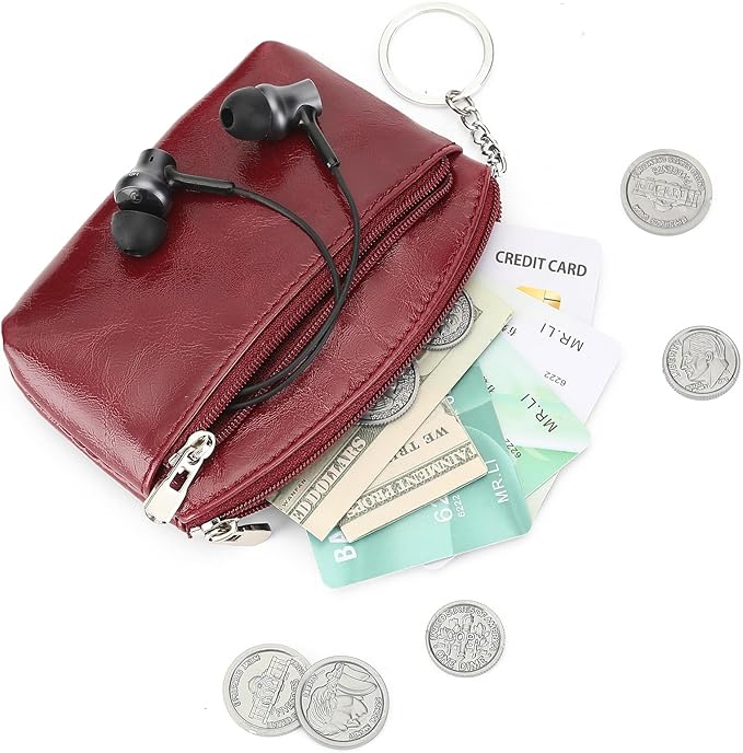SENDEFN Genuine Leather Small Coin Purse Pouch Change Holder Wallet for Women With KeyChain